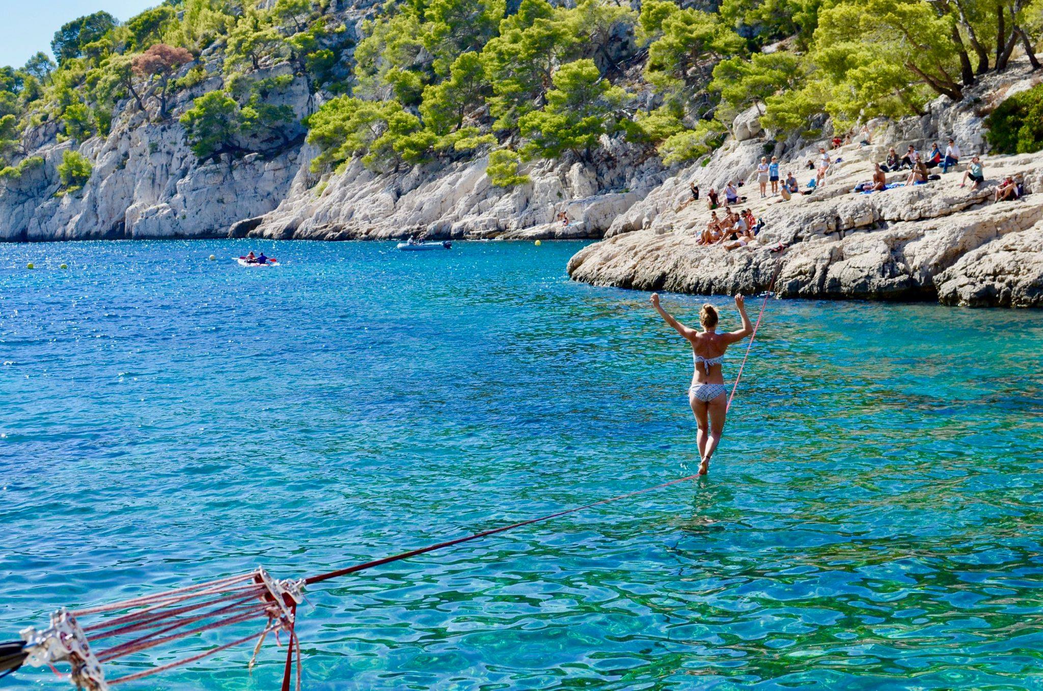 Clara cruises the waterline at Les Calanques, Cassis