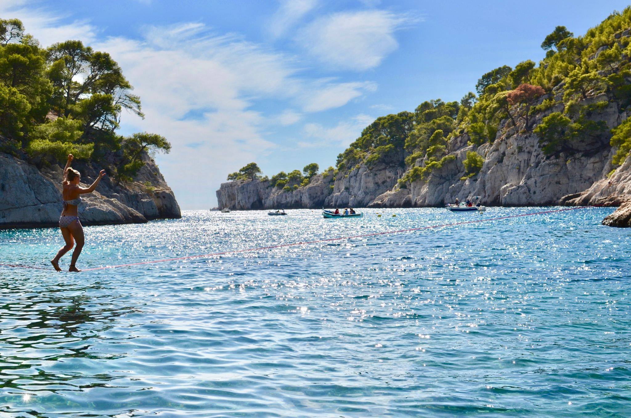 Clara cruises the waterline at Les Calanques, Cassis