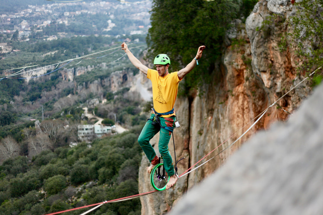 Unicycling on a highline