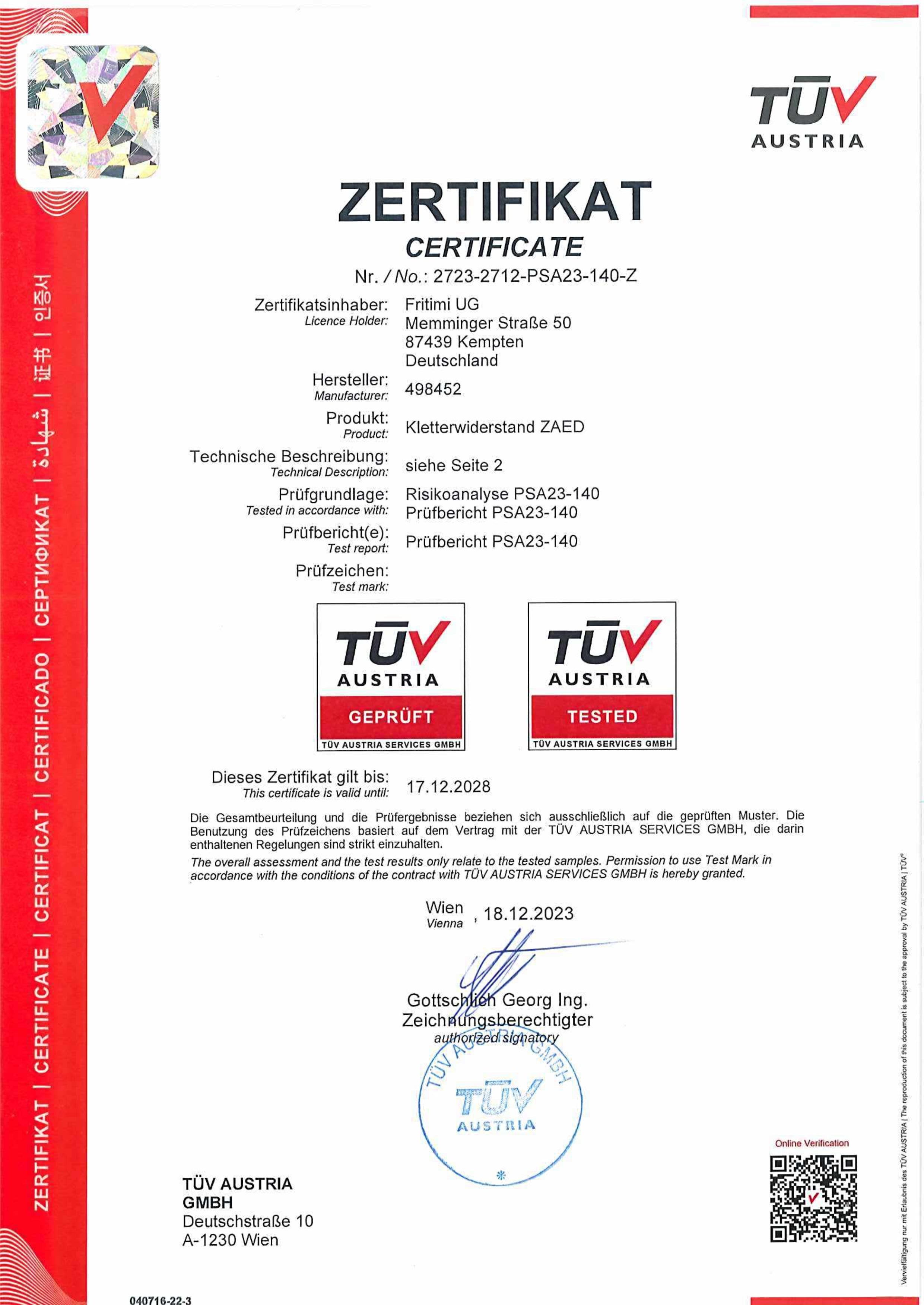 ZÆD: Tested by TÜV Austria