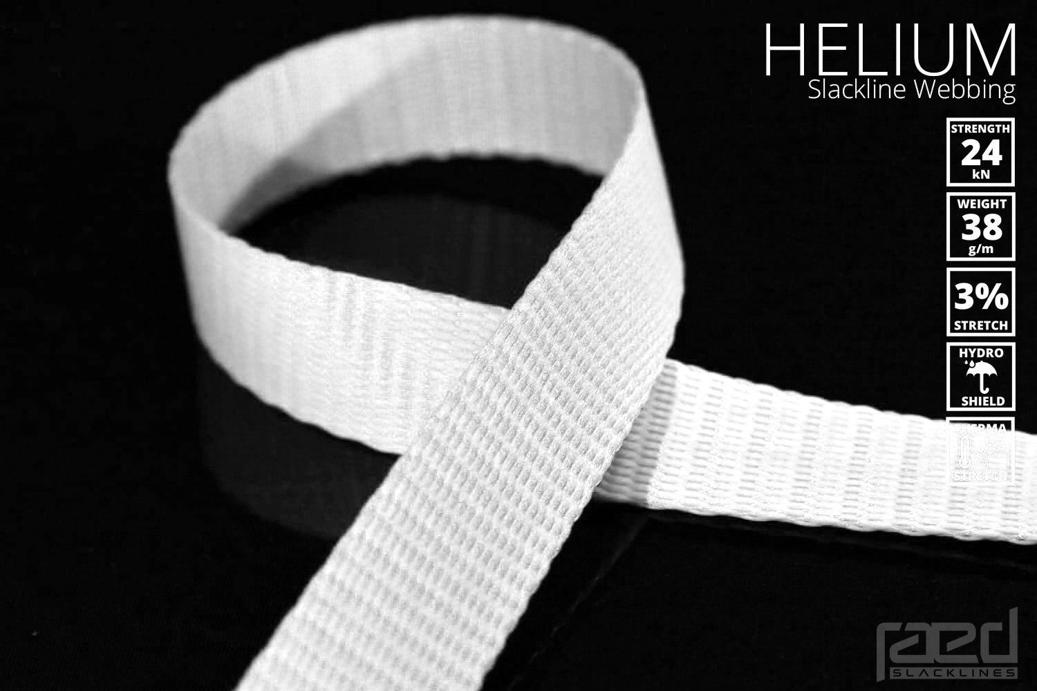 Helium - lightweight polyester low stretch slackline webbing